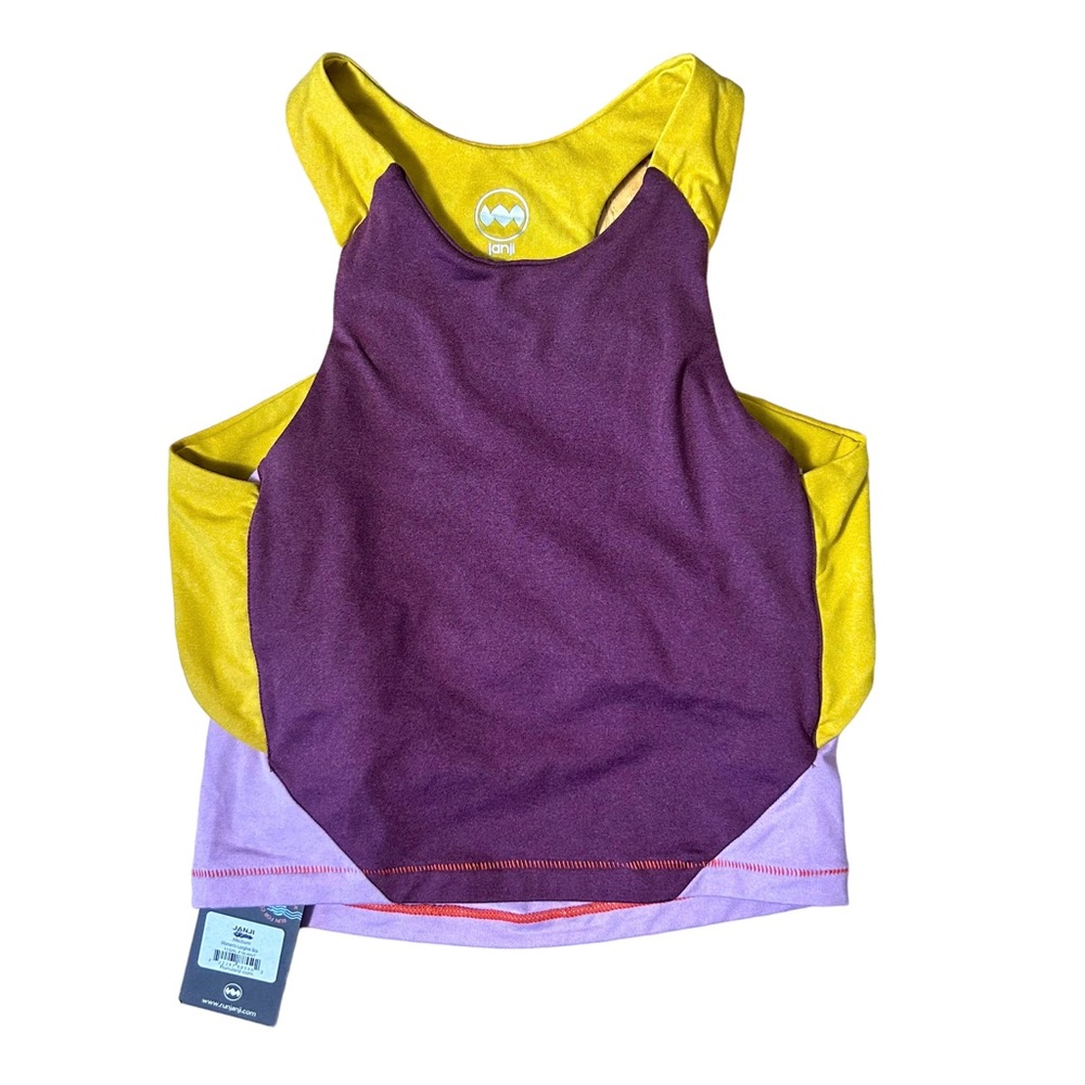 NWOT Janji Long Line Sports Bra Bolivia Collection Size Medium Purple Yellow